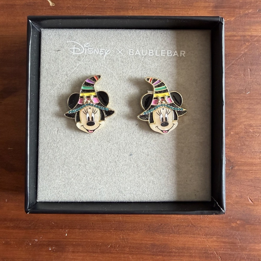Disney Baublebar Minnie Mouse Striped Witch Hat Halloween 3-D Stud Earrings NIB!